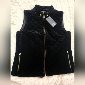 Jones New York Women Black Velvet Quilted Vest M NWT